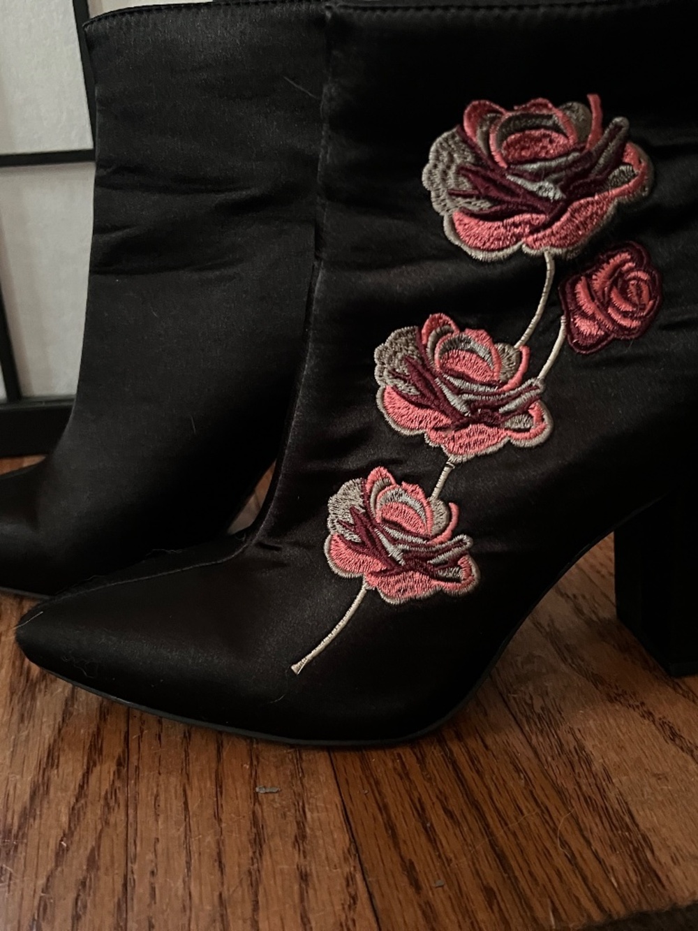 Black floral embossed boots
